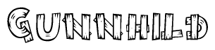 The clipart image shows the name Gunnhild stylized to look like it is constructed out of separate wooden planks or boards, with each letter having wood grain and plank-like details.