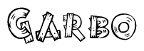 The clipart image shows the name Garbo stylized to look as if it has been constructed out of wooden planks or logs. Each letter is designed to resemble pieces of wood.