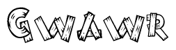 The clipart image shows the name Gwawr stylized to look as if it has been constructed out of wooden planks or logs. Each letter is designed to resemble pieces of wood.