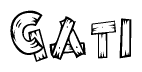 The clipart image shows the name Gati stylized to look as if it has been constructed out of wooden planks or logs. Each letter is designed to resemble pieces of wood.