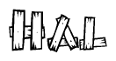 The clipart image shows the name Hal stylized to look as if it has been constructed out of wooden planks or logs. Each letter is designed to resemble pieces of wood.