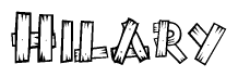 The clipart image shows the name Hilary stylized to look like it is constructed out of separate wooden planks or boards, with each letter having wood grain and plank-like details.