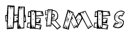 The clipart image shows the name Hermes stylized to look like it is constructed out of separate wooden planks or boards, with each letter having wood grain and plank-like details.