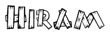 The image contains the name Hiram written in a decorative, stylized font with a hand-drawn appearance. The lines are made up of what appears to be planks of wood, which are nailed together