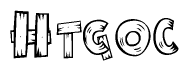 The image contains the name Htgoc written in a decorative, stylized font with a hand-drawn appearance. The lines are made up of what appears to be planks of wood, which are nailed together