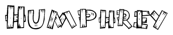 The image contains the name Humphrey written in a decorative, stylized font with a hand-drawn appearance. The lines are made up of what appears to be planks of wood, which are nailed together