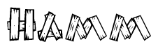 The clipart image shows the name Hamm stylized to look as if it has been constructed out of wooden planks or logs. Each letter is designed to resemble pieces of wood.