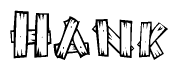 The clipart image shows the name Hank stylized to look as if it has been constructed out of wooden planks or logs. Each letter is designed to resemble pieces of wood.