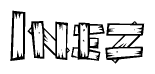 The image contains the name Inez written in a decorative, stylized font with a hand-drawn appearance. The lines are made up of what appears to be planks of wood, which are nailed together