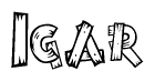 The image contains the name Igar written in a decorative, stylized font with a hand-drawn appearance. The lines are made up of what appears to be planks of wood, which are nailed together