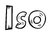 The image contains the name Iso written in a decorative, stylized font with a hand-drawn appearance. The lines are made up of what appears to be planks of wood, which are nailed together
