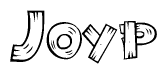 The image contains the name Joyp written in a decorative, stylized font with a hand-drawn appearance. The lines are made up of what appears to be planks of wood, which are nailed together
