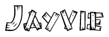 The image contains the name Jayvie written in a decorative, stylized font with a hand-drawn appearance. The lines are made up of what appears to be planks of wood, which are nailed together