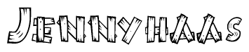 The image contains the name Jennyhaas written in a decorative, stylized font with a hand-drawn appearance. The lines are made up of what appears to be planks of wood, which are nailed together