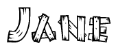 The image contains the name Jane written in a decorative, stylized font with a hand-drawn appearance. The lines are made up of what appears to be planks of wood, which are nailed together