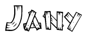 The clipart image shows the name Jany stylized to look like it is constructed out of separate wooden planks or boards, with each letter having wood grain and plank-like details.
