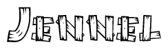 The image contains the name Jennel written in a decorative, stylized font with a hand-drawn appearance. The lines are made up of what appears to be planks of wood, which are nailed together