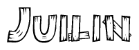 The image contains the name Juilin written in a decorative, stylized font with a hand-drawn appearance. The lines are made up of what appears to be planks of wood, which are nailed together