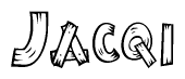 The clipart image shows the name Jacqi stylized to look as if it has been constructed out of wooden planks or logs. Each letter is designed to resemble pieces of wood.