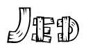 The clipart image shows the name Jed stylized to look like it is constructed out of separate wooden planks or boards, with each letter having wood grain and plank-like details.