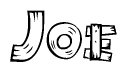 The image contains the name Joe written in a decorative, stylized font with a hand-drawn appearance. The lines are made up of what appears to be planks of wood, which are nailed together