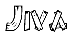 The clipart image shows the name Jiva stylized to look as if it has been constructed out of wooden planks or logs. Each letter is designed to resemble pieces of wood.