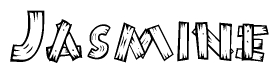 The clipart image shows the name Jasmine stylized to look like it is constructed out of separate wooden planks or boards, with each letter having wood grain and plank-like details.