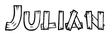 The clipart image shows the name Julian stylized to look as if it has been constructed out of wooden planks or logs. Each letter is designed to resemble pieces of wood.