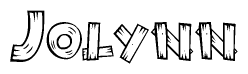 The clipart image shows the name Jolynn stylized to look as if it has been constructed out of wooden planks or logs. Each letter is designed to resemble pieces of wood.