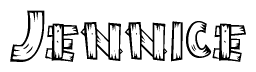 The clipart image shows the name Jennice stylized to look as if it has been constructed out of wooden planks or logs. Each letter is designed to resemble pieces of wood.