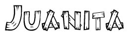 The image contains the name Juanita written in a decorative, stylized font with a hand-drawn appearance. The lines are made up of what appears to be planks of wood, which are nailed together