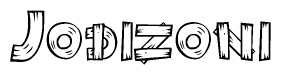 The image contains the name Jodizoni written in a decorative, stylized font with a hand-drawn appearance. The lines are made up of what appears to be planks of wood, which are nailed together