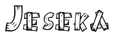 The image contains the name Jeseka written in a decorative, stylized font with a hand-drawn appearance. The lines are made up of what appears to be planks of wood, which are nailed together