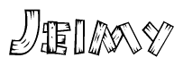 The image contains the name Jeimy written in a decorative, stylized font with a hand-drawn appearance. The lines are made up of what appears to be planks of wood, which are nailed together