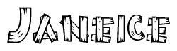 The image contains the name Janeice written in a decorative, stylized font with a hand-drawn appearance. The lines are made up of what appears to be planks of wood, which are nailed together