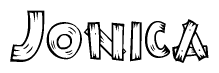 The clipart image shows the name Jonica stylized to look as if it has been constructed out of wooden planks or logs. Each letter is designed to resemble pieces of wood.
