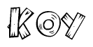 The clipart image shows the name Koy stylized to look like it is constructed out of separate wooden planks or boards, with each letter having wood grain and plank-like details.