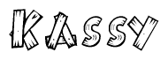 The image contains the name Kassy written in a decorative, stylized font with a hand-drawn appearance. The lines are made up of what appears to be planks of wood, which are nailed together
