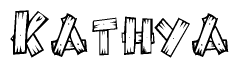The image contains the name Kathya written in a decorative, stylized font with a hand-drawn appearance. The lines are made up of what appears to be planks of wood, which are nailed together