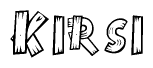 The clipart image shows the name Kirsi stylized to look as if it has been constructed out of wooden planks or logs. Each letter is designed to resemble pieces of wood.