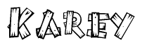 The clipart image shows the name Karey stylized to look like it is constructed out of separate wooden planks or boards, with each letter having wood grain and plank-like details.