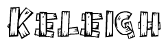 The clipart image shows the name Keleigh stylized to look like it is constructed out of separate wooden planks or boards, with each letter having wood grain and plank-like details.