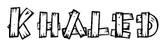 The clipart image shows the name Khaled stylized to look like it is constructed out of separate wooden planks or boards, with each letter having wood grain and plank-like details.