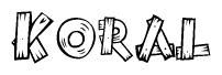 The image contains the name Koral written in a decorative, stylized font with a hand-drawn appearance. The lines are made up of what appears to be planks of wood, which are nailed together