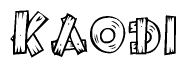 The image contains the name Kaodi written in a decorative, stylized font with a hand-drawn appearance. The lines are made up of what appears to be planks of wood, which are nailed together