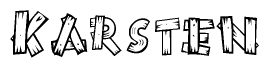The clipart image shows the name Karsten stylized to look as if it has been constructed out of wooden planks or logs. Each letter is designed to resemble pieces of wood.