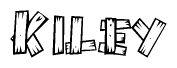 The image contains the name Kiley written in a decorative, stylized font with a hand-drawn appearance. The lines are made up of what appears to be planks of wood, which are nailed together