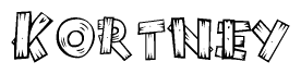 The clipart image shows the name Kortney stylized to look as if it has been constructed out of wooden planks or logs. Each letter is designed to resemble pieces of wood.