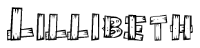 The image contains the name Lillibeth written in a decorative, stylized font with a hand-drawn appearance. The lines are made up of what appears to be planks of wood, which are nailed together