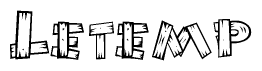 The image contains the name Letemp written in a decorative, stylized font with a hand-drawn appearance. The lines are made up of what appears to be planks of wood, which are nailed together